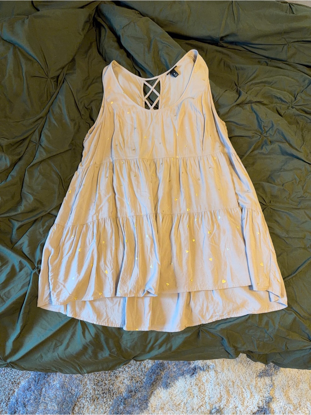 Torrid Grayish Tiered Tank with Gold Heart Accents